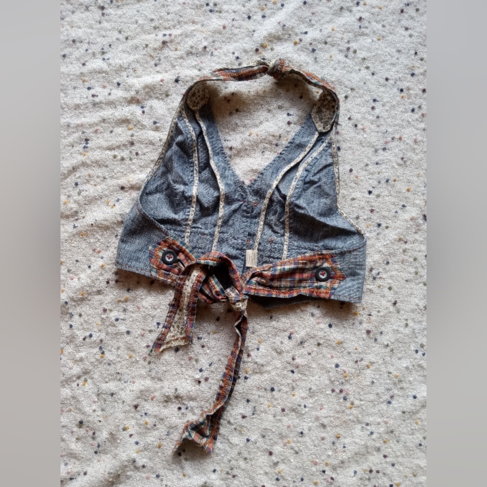 Free People Halter Neck Denim Vest Top - Picture 15 of 16